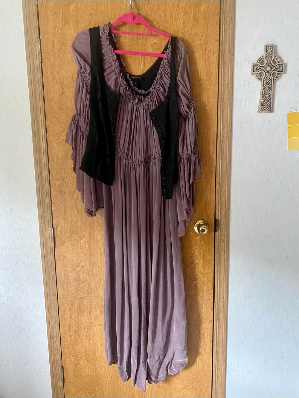 Purple Renaissance dress with black corset.  (It will stretch)